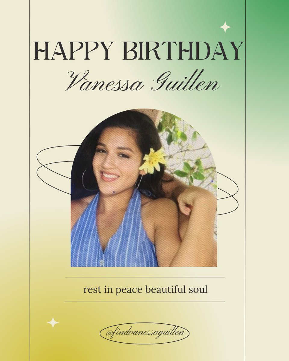 findvanessag's tweet photo. Remembering #VanessaGuillen

Guillen was a victim of sexual harassment and was murdered by a fellow soldier on Fort Hood Army Base on April 22, 2020.

Specialist Vanessa Guillen, whose death created a catalyst movement and change in the military would’ve been 23 today. https://t.co/jqNsIKoTVu
