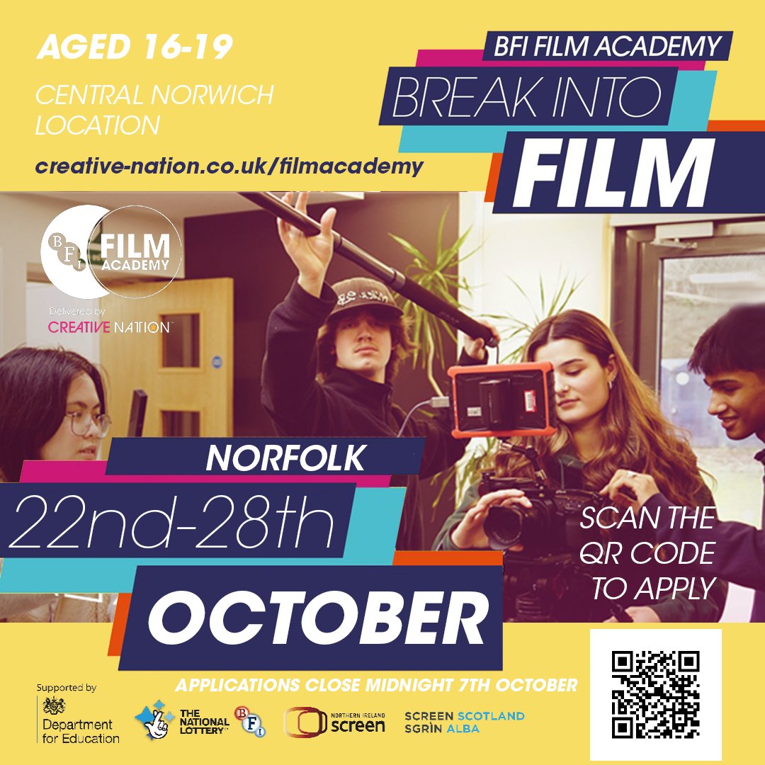 Creative Nation (@creativenation) on Twitter photo One week left to apply for our <a href="/BFIFilmAcademy/">BFI Film Academy</a> Course for 16-19 year olds from #Norfolk- taking place in our NEW HOME at <a href="/CCNCreativeArts/">CCN Creative Arts</a> in Norwich over the upcoming half term. Super simple application form and loads of info here: creative-nation.co.uk/filmacademy One week left to apply for our <a href="/BFIFilmAcademy/">BFI Film Academy</a> Course for 16-19 year olds from #Norfolk- taking place in our NEW HOME at <a href="/CCNCreativeArts/">CCN Creative Arts</a> in Norwich over the upcoming half term. Super simple application form and loads of info here: creative-nation.co.uk/filmacademy