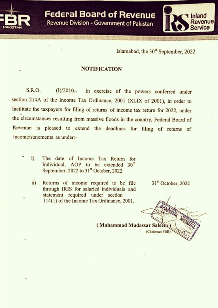 School Edu News تعلیمی خبریں on Twitter "FBR Update Extension for submission of the Tax Returns"