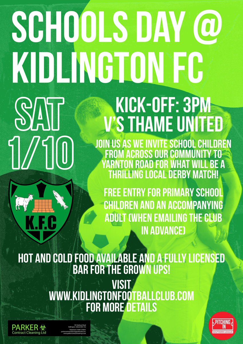 It’s Derby day tomorrow as we welcome <a href="/thameunitedfc/">Thame United FC</a> to Yarnton Road. 

Just remember to check out our special offer !!!

kidlingtonfootballclub.com/news/ticket-pr…

COYG 💚💚💚