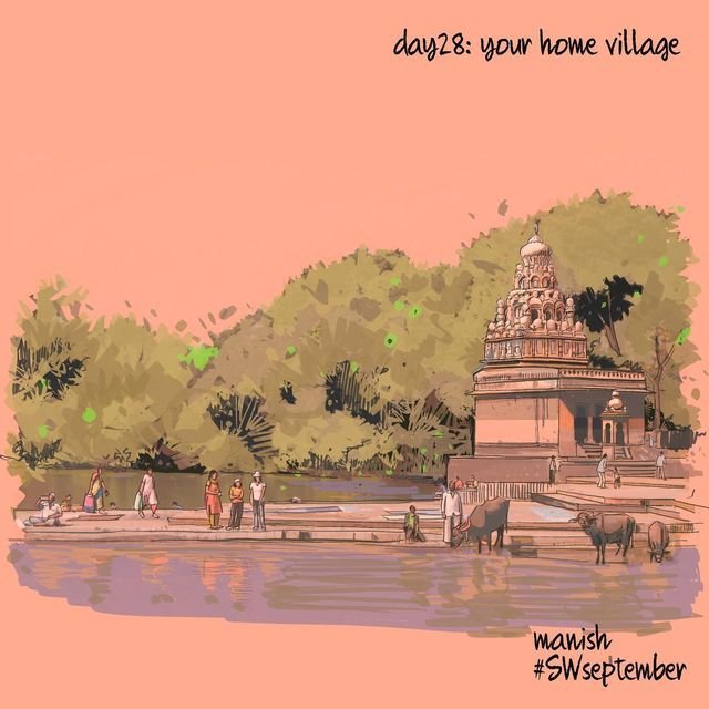manishbytes's tweet photo. day 28 #sketchtember your home village #sketchwalker …by the river, this one is my dream village. #SWseptember #village #villagebytheriver https://t.co/kEAgZIenrt