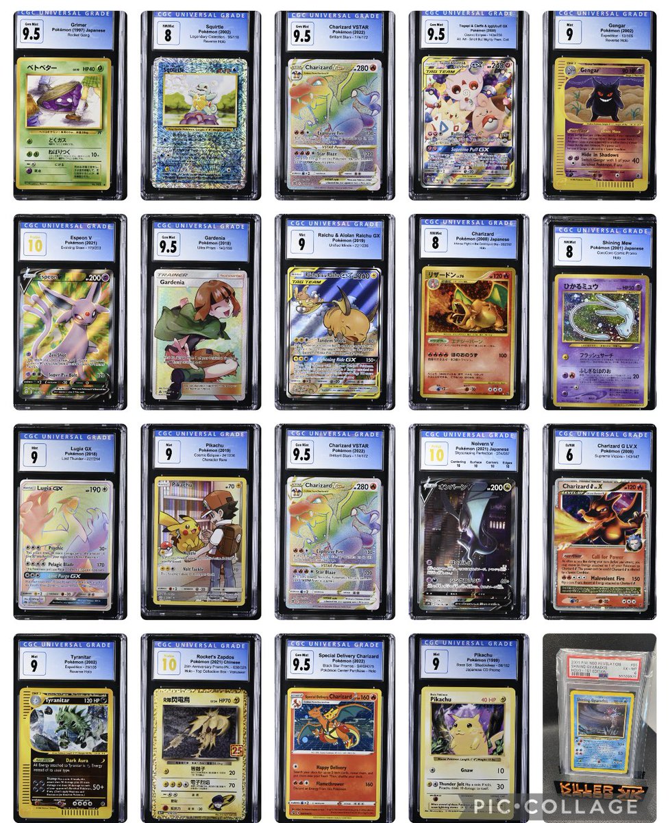 KillerKards33's tweet photo. CGC Return Sale plus a single PSA slab 

Shipping is $4 for 1-2 slabs or $8 for 3+

Spend over $150 and shipping is free.

I take All payment methods except cash app.

Shining gary picture in comments

@NalterCards @SeerPokemon @TaterTodd13 

#pokemon #cgc #slabs #charizard https://t.co/Mt99ZUUJjJ