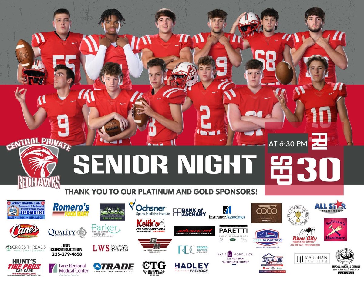 Come support the Redhawks tonight as they take on the Springfield Bulldogs at home for Senior Night! Senior Night festivities will begin at 6:30, followed by the game at 7. We hope to see you there cheering on the Redhawks! 🏈