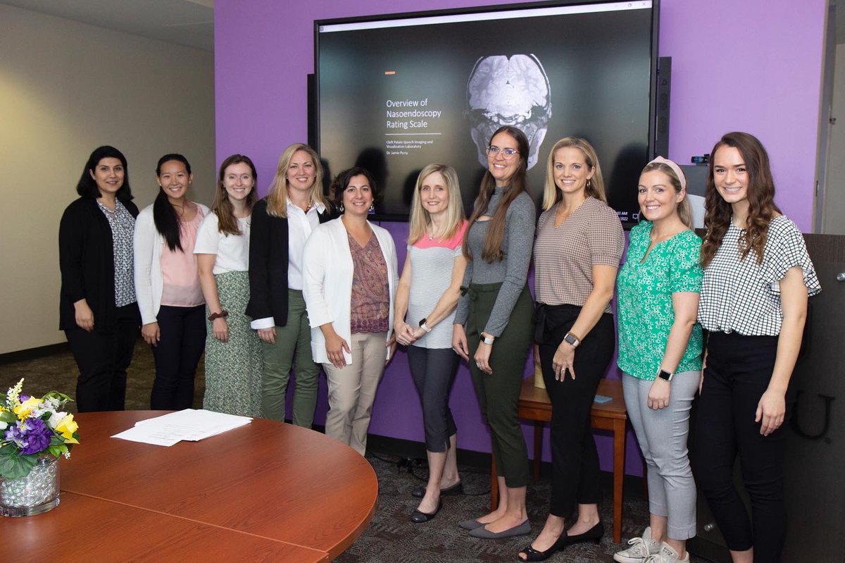 PerryLab_'s tweet photo. SLPs from the VPI-OPS team worked this past week to analyze nasopharyngoscopy data! 

From left to right: Taylor Snodgrass, MS (lab member); Dr. Sara Kinter; Dr. Adriane Baylis; Dr. Kelly Cordero, Jessica Williams, MS; Dr. Jamie Perry (lab director). https://t.co/NhmPQOKnd8