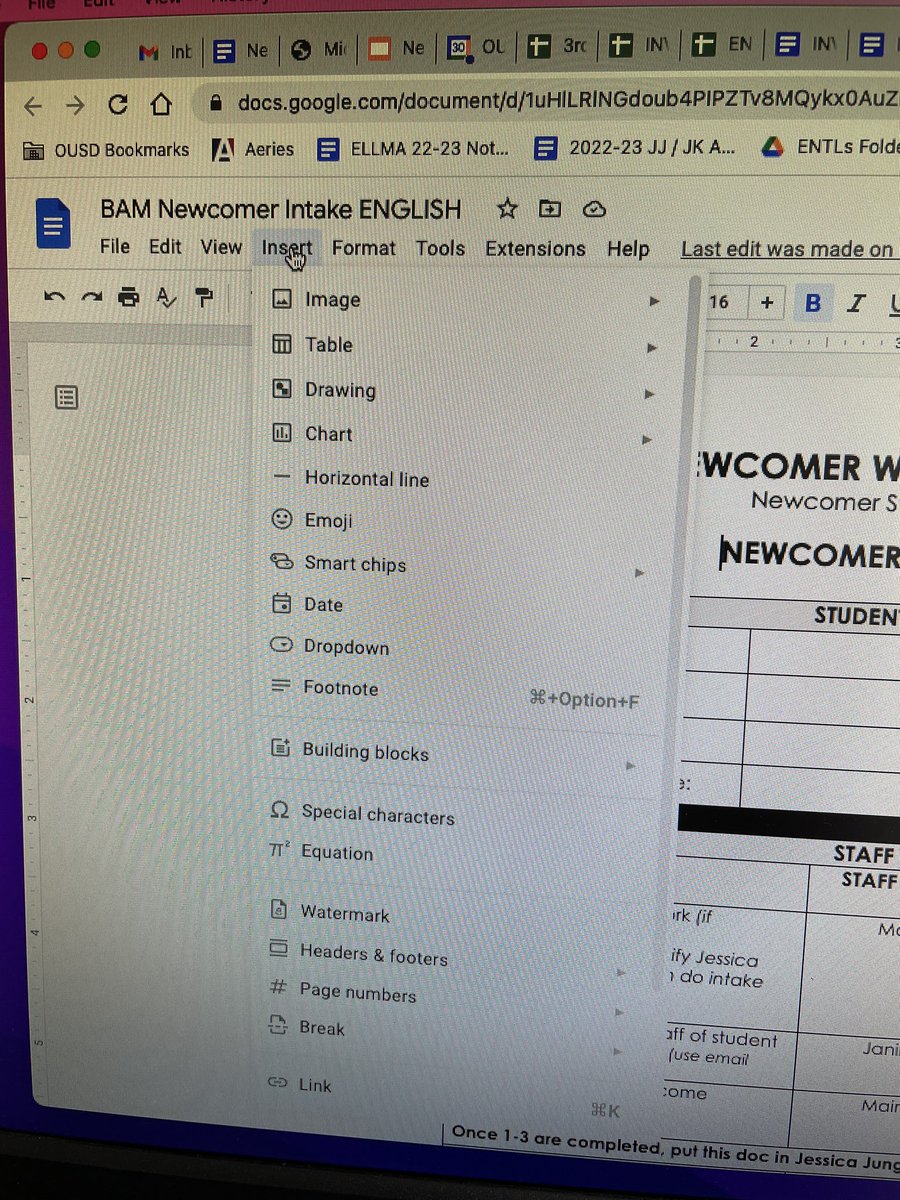 MsJessJung's tweet photo. @googledocs Where did bookmarks go? I love the new options even though I don’t exactly know what they all are for like “smart chips” but I need to add a Bookmark in my doc right now and need help please! https://t.co/5SZsO7HKaP