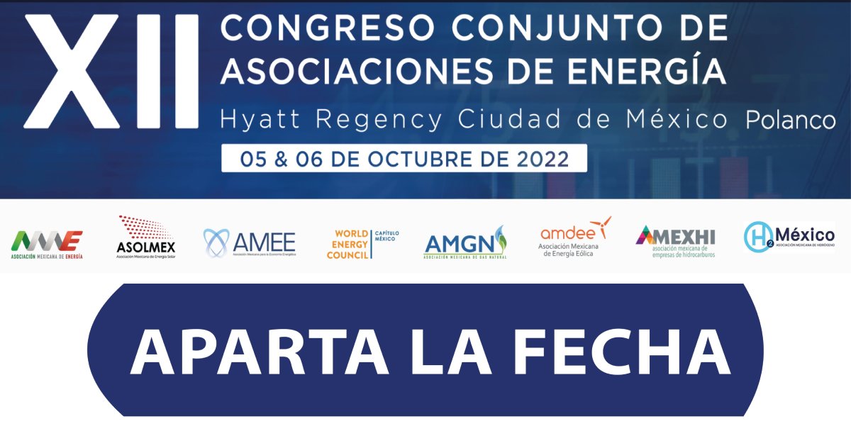 Estaremos presentes en el 12º Congreso Conjunto de Asociaciones de Energía junto con <a href="/AMEXHI_Oficial/">AMEXHI_Oficial</a>, @asolmexac, <a href="/AMDEEMX/">AMDEE</a>, <a href="/AMGNMx/">Asociación Mexicana de Gas Natural</a>, <a href="/MexicoHidrogeno/">Asociación de Hidrógeno y Transición Energética</a>, y la Asociación Mexicana para la Economía Energética para conversar del futuro eléctrico del país.