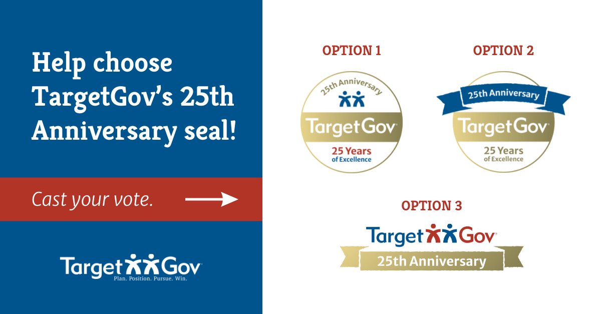 TargetGov's tweet image. Voting ends TODAY for YOU to select our 25th anniversary seal! Tap on the link to cast your vote. ow.ly/qN1050KYjxQ

#TargetGov #25thAnniversary #SealContest #Vote