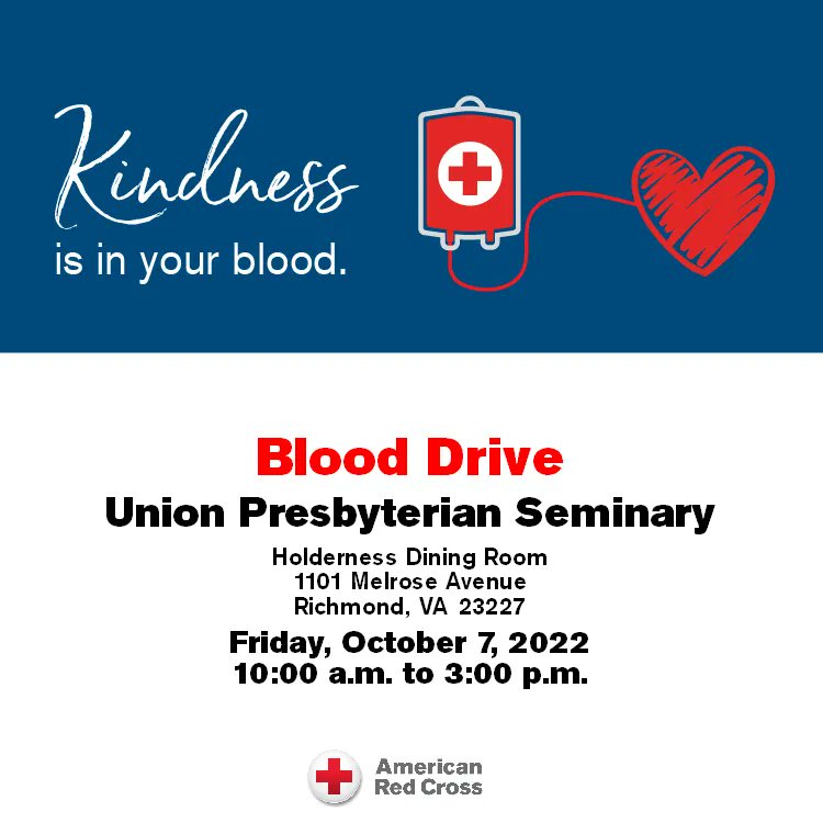 Union Pres. Seminary (@upseminary) on Twitter photo Our own community blood drive <a href="/UPSeminary/">Union Pres. Seminary</a> is occurring on 10/7 from 10a-3p. It takes about an hour so book your appointment at buff.ly/2l9gDdt Our own community blood drive <a href="/UPSeminary/">Union Pres. Seminary</a> is occurring on 10/7 from 10a-3p. It takes about an hour so book your appointment at buff.ly/2l9gDdt