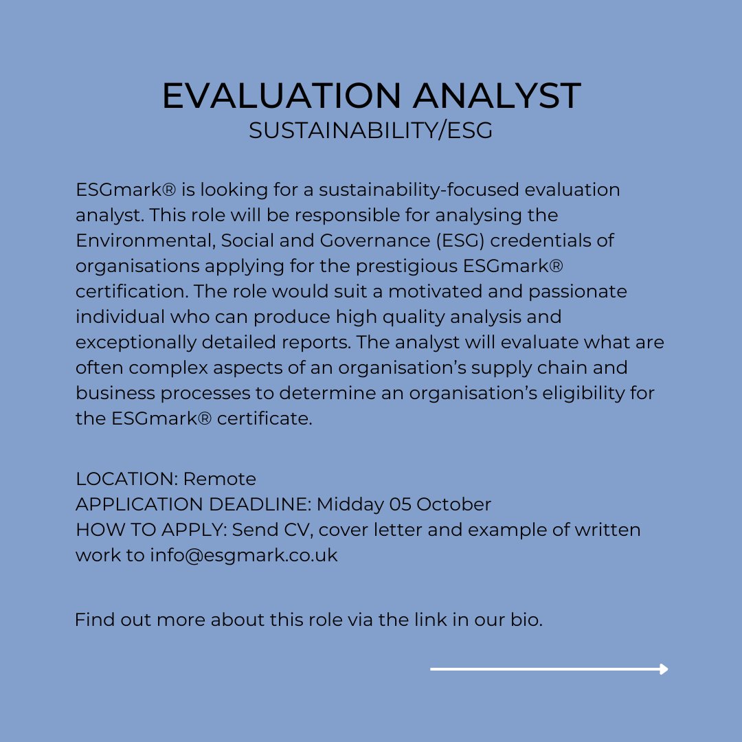 ESGmarkOfficial's tweet photo. We're Hiring!
To apply check out the links in our bio.
#hiring #wearehiring #career #careers #sustainablecompany #ethicalcompany #ecojobs #sustainablecareers #sustainablejob #evaluationanalyst #commsmanager #communicationsmanager #communitymanager #outreach #esg #esgcareers https://t.co/YQhBrl9uNt