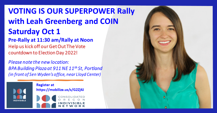 CoinOregon's tweet photo. Reminder! Join us tomorrow October 1 for the Voting Is Our Superpower Rally w Indivisible's Leah Greenberg and candidates Jamie McLeod-Skinner, Andrea Salinas, and more! Come dressed as a superhero and make sure your voice is heard in this election! #VotingIsOurSuperPower https://t.co/qvKKhxX8Wk