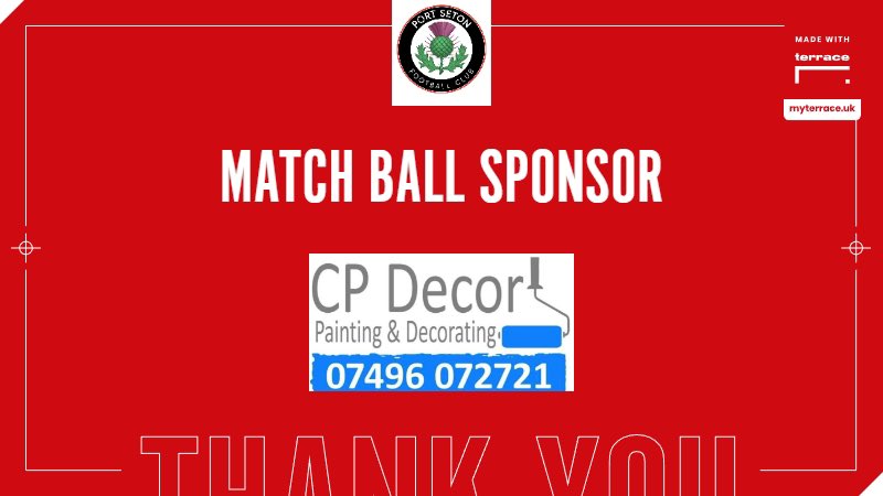 PortSetonAFC's tweet image. 🚨 SPONSOR 🚨

CP Decor
Match ball sponsor 2022/23