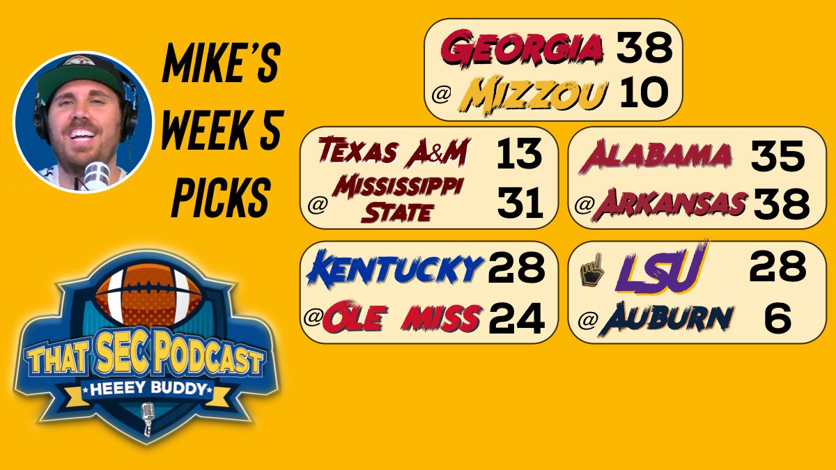 MichaelWBratton's tweet photo. Week 5 SEC Predictions! https://t.co/bayV6oBLme