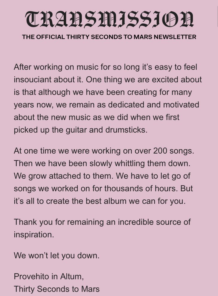 AngelsofPhoenix's tweet image. Creation
Mars Transmission

#NewMusic #MarsMusic #30SecondsToMars #Echelon #Soon