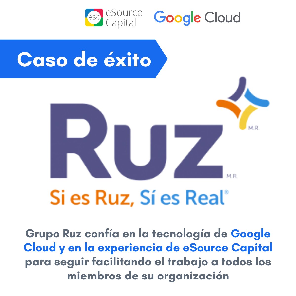 esourcecapital's tweet photo. Uno de los requerimientos principales de Grupo Ruz para migrar a la nube era la movilidad. Conoce aquí su experiencia adoptando las soluciones de Google Cloud de la mano de #eSourceCapital:https://t.co/nIBic7JcPB https://t.co/d8H9SCIMgu