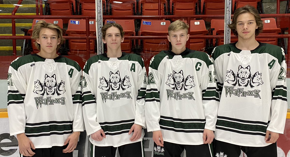 2022-2023 NE U18AA leadership group. Oliver Muir “A”, Cash Aasen “A”, Mason Pronych “C”, Kieran Patterson “A”.