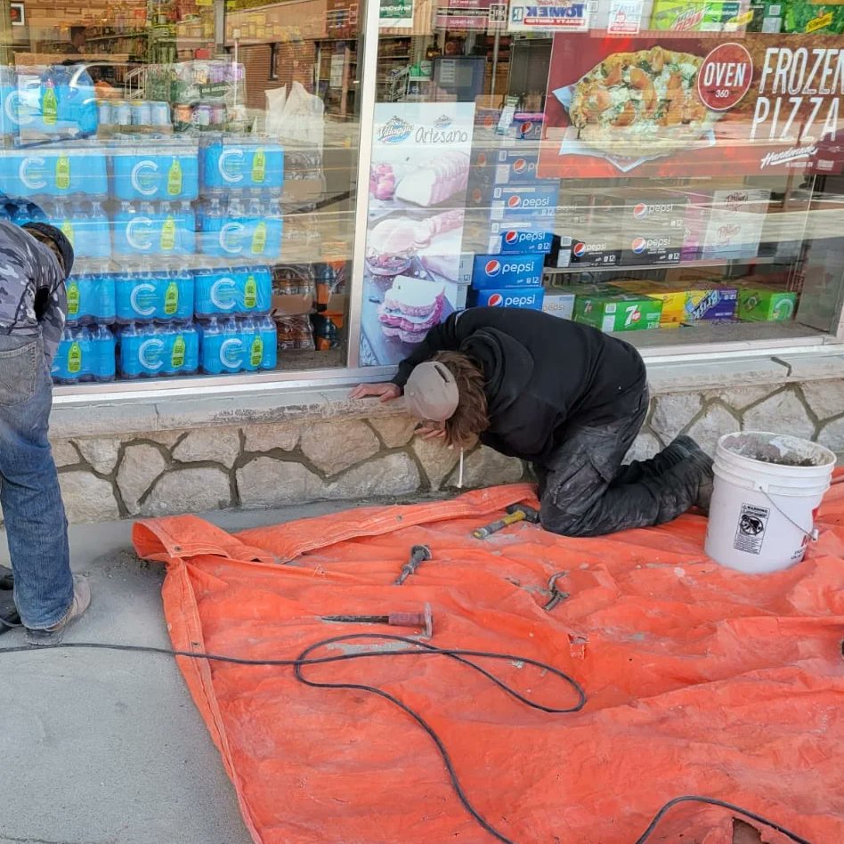 pjmasonry's tweet photo. Repointing the exterior #stonewall at Sanford and Son Supermarket in Kingsville On.  #yqg # #windsorontario #customdesign #architect #customwork #construction #realestate #restoration #masonry #contractor #brickwork #homeimprovement #stonework #preservation #exteriordesign https://t.co/5sHgUEtMUV