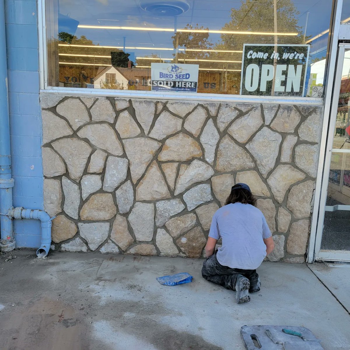 pjmasonry's tweet photo. Repointing the exterior #stonewall at Sanford and Son Supermarket in Kingsville On.  #yqg # #windsorontario #customdesign #architect #customwork #construction #realestate #restoration #masonry #contractor #brickwork #homeimprovement #stonework #preservation #exteriordesign https://t.co/5sHgUEtMUV