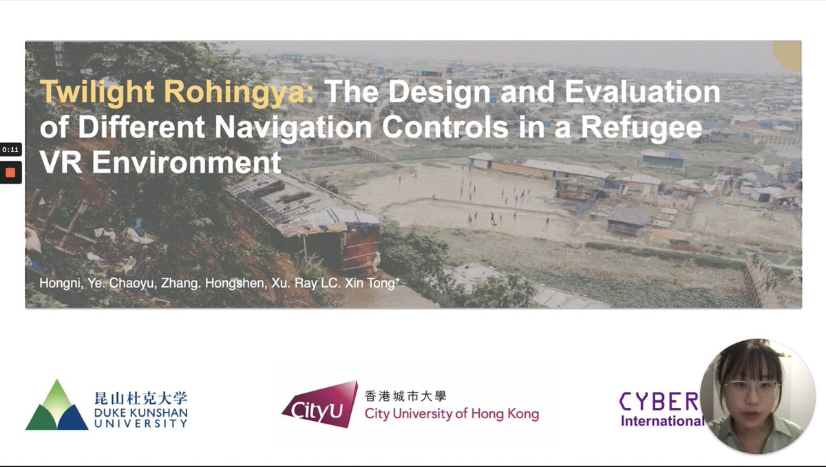 Hongniiii's tweet photo. It was a great pleasure to present our work “Twilight Rohingya: The Design and Evaluation of Different Navigation Controls in a Refugee VR Environment” at #CyberWorlds2022. https://t.co/3TlJh29Fnf