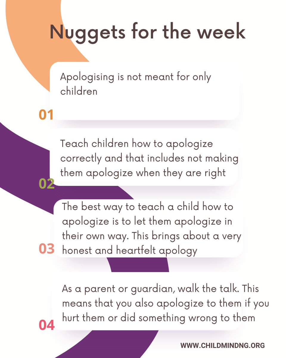 Childmindng's tweet photo. ⭐Apologising is not meant for only children
⭐Teach children how to apologize correctly and that includes not making them apologize when they are right
#emotionalabuse #childhoodneglect #childprotectioninnigeria #childprotectionservices #floggingchildren #physicalabuse https://t.co/lqOE2OHenj