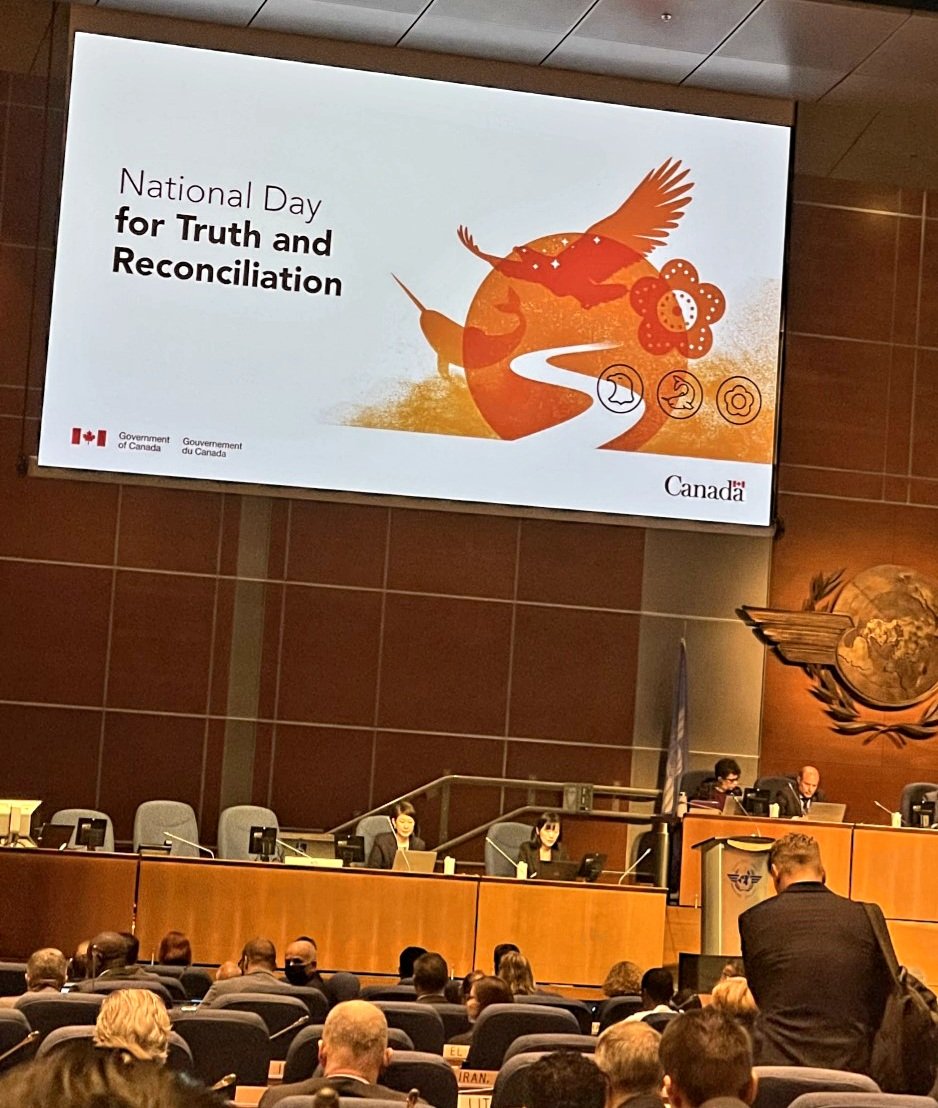 Over the last week <a href="/Transport_gc/">Transport Canada</a> has been working with global colleagues at #ICAOA41 to advance priorities to make global aviation systems safer and more sustainable.  This morning they took a moment to recognize the significance of our National Day of Truth and Reconciliation