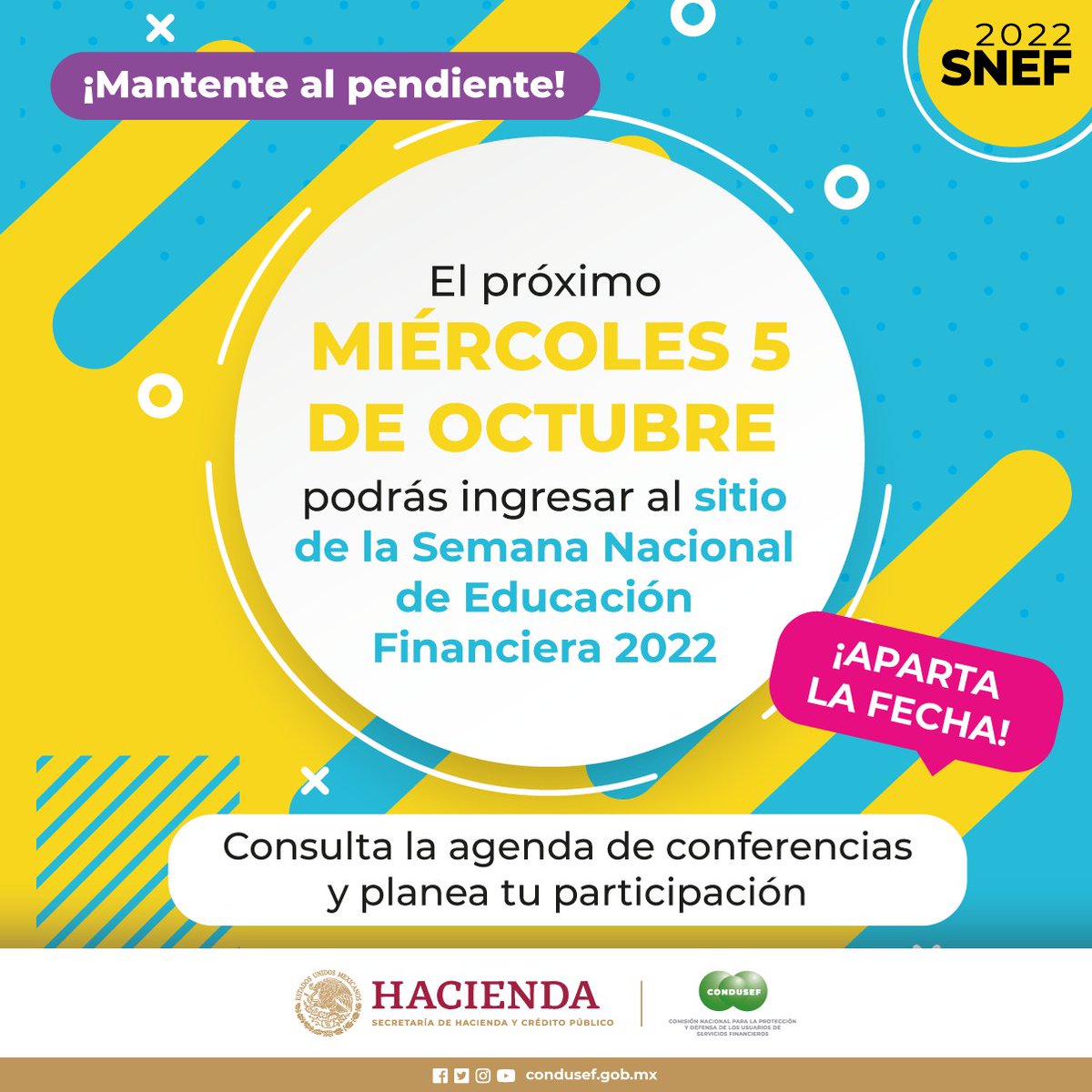 CondusefMX's tweet photo. El próximo miércoles podrás conocer las actividades gratuitas que habrá en la #SNEF2022, a partir del 19 de octubre, ¡chécalas! https://t.co/SgK68xpyvf