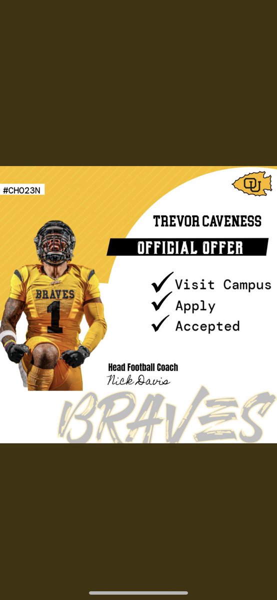 After talking with @CoachNickDavis I’m blessed to receive my 5th offer to @OttawaBravesFB Thank you Coach for the opportunity 💛🖤 @Coach_Boogaard @Coach_Engelking @ChrisPeschl @ChickashaFB