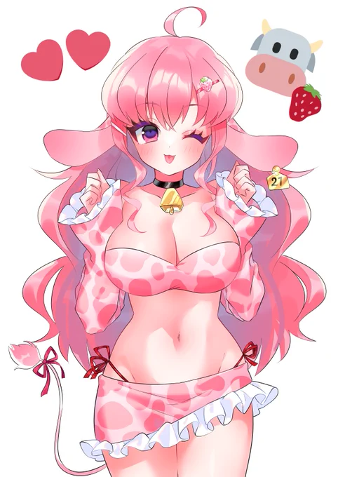 ✧commission✧イチゴの牛のVtuberさん!太ももまで描きました!エッチだ…リクエストありがとうございました   