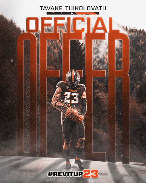 Tavake Jr Tuikolovatu (@tavakejr) on Twitter photo All glory to God🙏. Truly honored to be offered from Oregon State University 🟧⬛️<a href="/BeaverFootball/">Oregon State Football</a> #Beavers @robertcolemoore All glory to God🙏. Truly honored to be offered from Oregon State University 🟧⬛️<a href="/BeaverFootball/">Oregon State Football</a> #Beavers @robertcolemoore