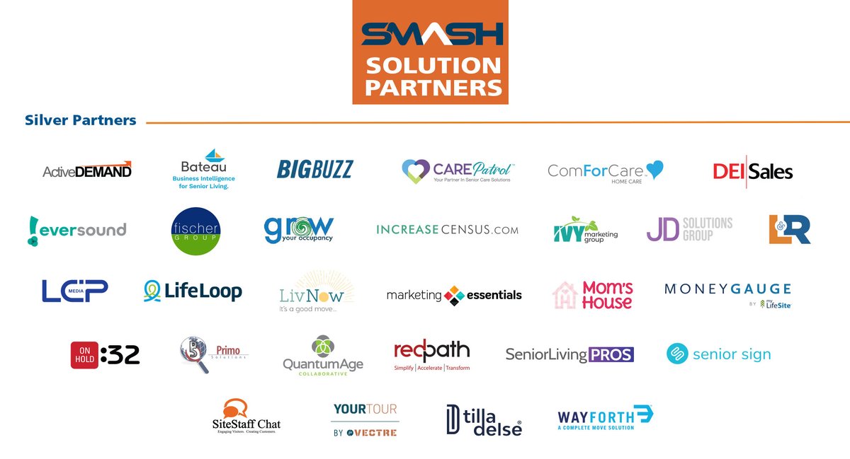 SrCareSummits's tweet photo. Thank you to our silver solution partners.#SMASH2022 will be a SMASHING SUCCESS due to your partnerships. See you in #Vegas https://t.co/5eNURAZ4Z0