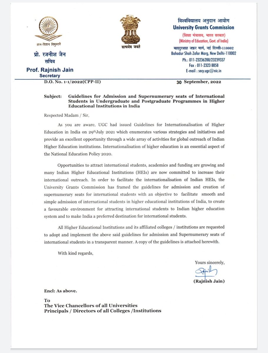 ugc_india's tweet photo. UGC Guidelines for Admission and Supernumerary seats of International Students in UG and PG programmes.
For more details please visit:
https://t.co/H6pLl2svLu https://t.co/FD7lphlSz8