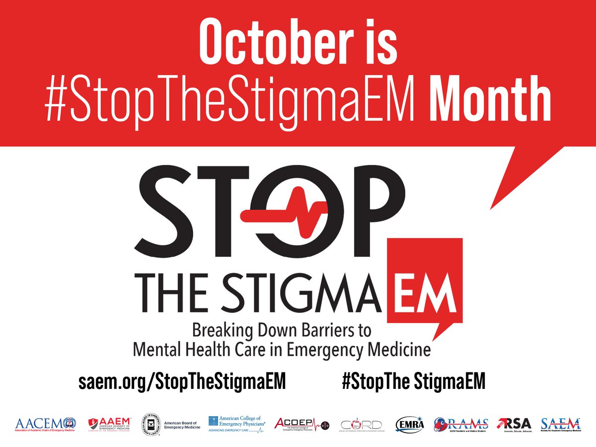 Despite COVID’s growing toll on the mental health and well-being of EM physicians, nearly half are hesitant to seek mental health treatment due to stigma in the workplace. Join the conversation and activities coming up in October, let's #StopTheStigmaEM. ow.ly/AroA50KYnIj