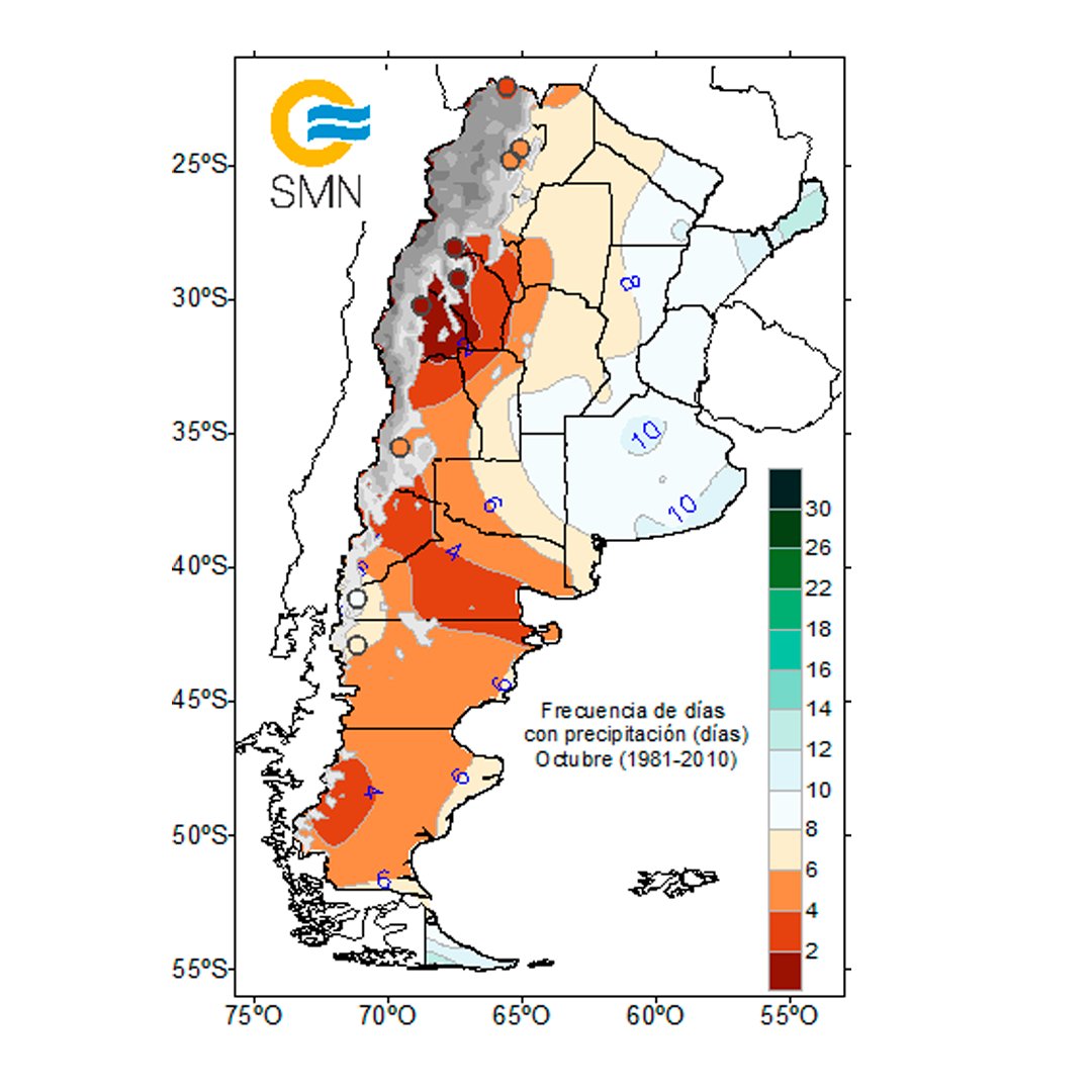 ¡Llegó octubre! 🤩Te contamos cuáles son los valores normales de temperatura y precipitación para este mes en la Argentina. 

✅Consultá estadísticas, definiciones y más información en nuestro Atlas Climático 👉smn.gob.ar/clima/atlascli…