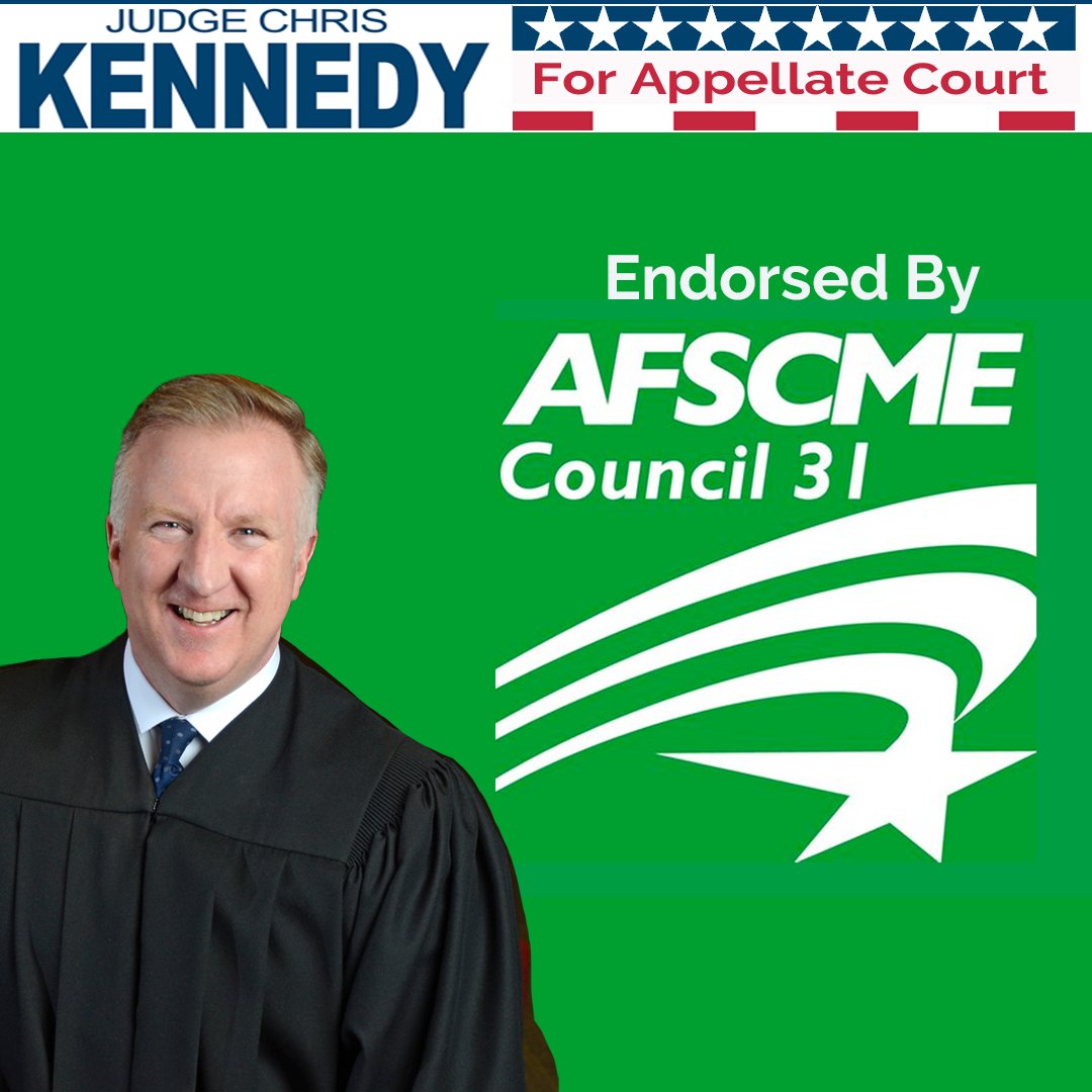 JudgeCKennedy's tweet photo. Judge Chris Kennedy is proud to have the support of the working men and women of the American Federation of State County and Municipal Employees. (@afscme31) https://t.co/4GTOclG4xt