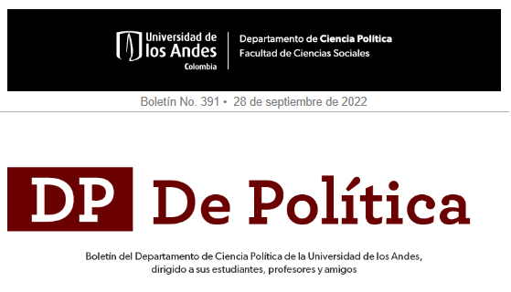 CPolUniandes's tweet photo. 🗞️El Boletín DePolítica N°391 trae aportes de #IngridBolívar y @fboteroj, profesores de @CPolUniandes. La #notaestudiantil y el #egresado de la semana, noticias y más.📰
Léelo aquí:👇
https://t.co/QzfKuhvE5c https://t.co/RPwgNkrWYR