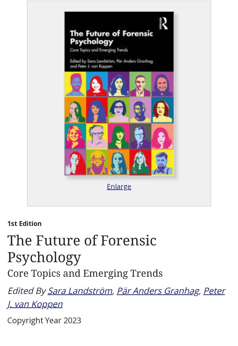 Out now! Check out a new book "The Future of Forensic Psychology" by @sara_landstrom et al. ECRs all across the globe shared their expertise in various fields within forensic and legal psy.
And what a cover! ☺️🙃
#forensicscience

routledge.com/The-Future-of-…