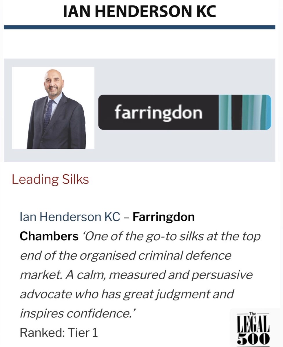 farringdonchmbs's tweet photo. Congratulations to our Head of Chambers, Ian Henderson KC for being ranked by the Legal 500 edn. 2023 as a Leading Silk (tier 1) https://t.co/w8nQLEtw65