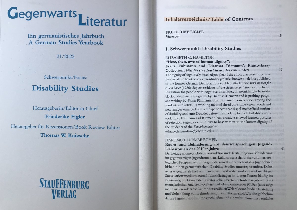 DrThomasErnst's tweet photo. In the mail today:

„#Gegenwartsliteratur - 
a #GermanStudies Yearbook“ (21/2022)

Focus on #DisabilityStudies 👏

Papers on @SharonDoduaOtoo @SibylleBerg @clemensetz #Handke #LeifRandt #YokoTawada #AnnCotten #FranzFühmann #JennyErpenbeck and others… (1/2) https://t.co/YtBTeoHoHQ