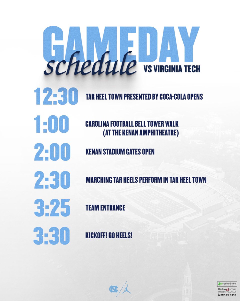 UNCFootball's tweet photo. Here’s the schedule for tomorrow 

#CarolinaFootball 🏈 #UNCommon https://t.co/bUmJIaRNwo