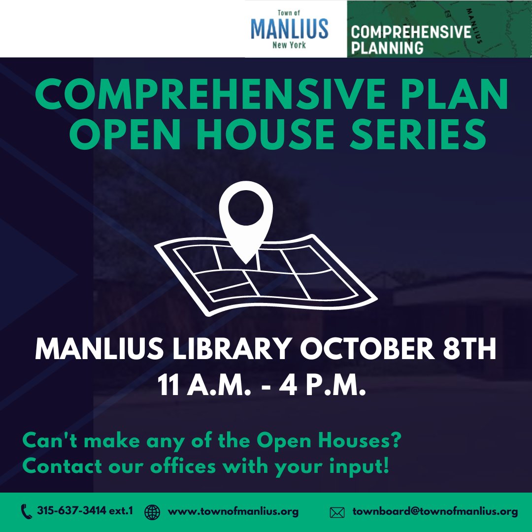 Would you like to see changes within your community? Our Comprehensive Planning Committee wants to hear from you! The Comprehensive Plan is a doc that lays the foundation for the Town's future goals for development. We want to hear your ideas, come October 8th, 11-4!