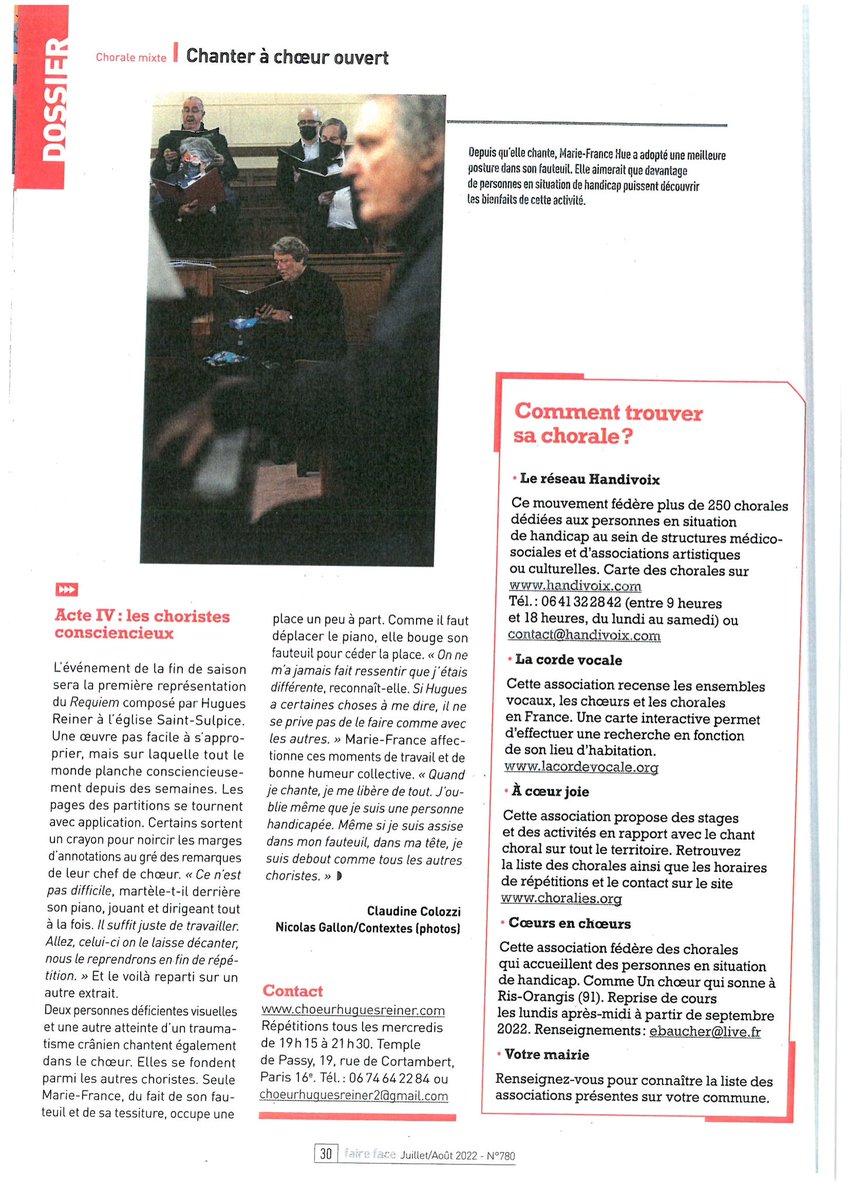 ChoeurHReiner's tweet photo. Un magnifique article sur le Chœur et notre choriste ténor Marie-France Hue https://t.co/3SLBPCm6n6