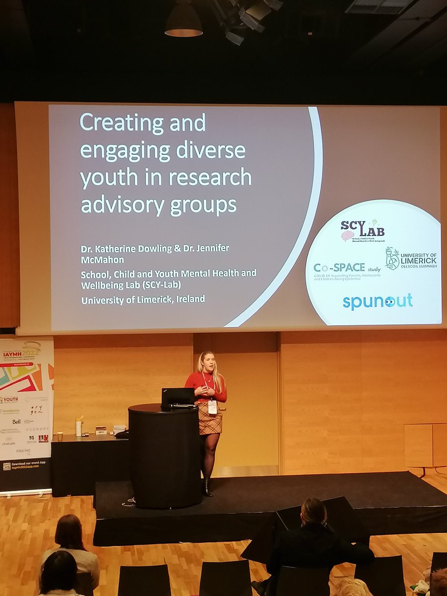 @ScyLabIE postdoc @K_dowling1 discussed the barriers to youth engagement in research advisory groups as perceived by young people themselves & recommendations for overcoming these challenges. This project is part of the @CoSPACEIreland study & is supported by @SpunOut #iaymh2022