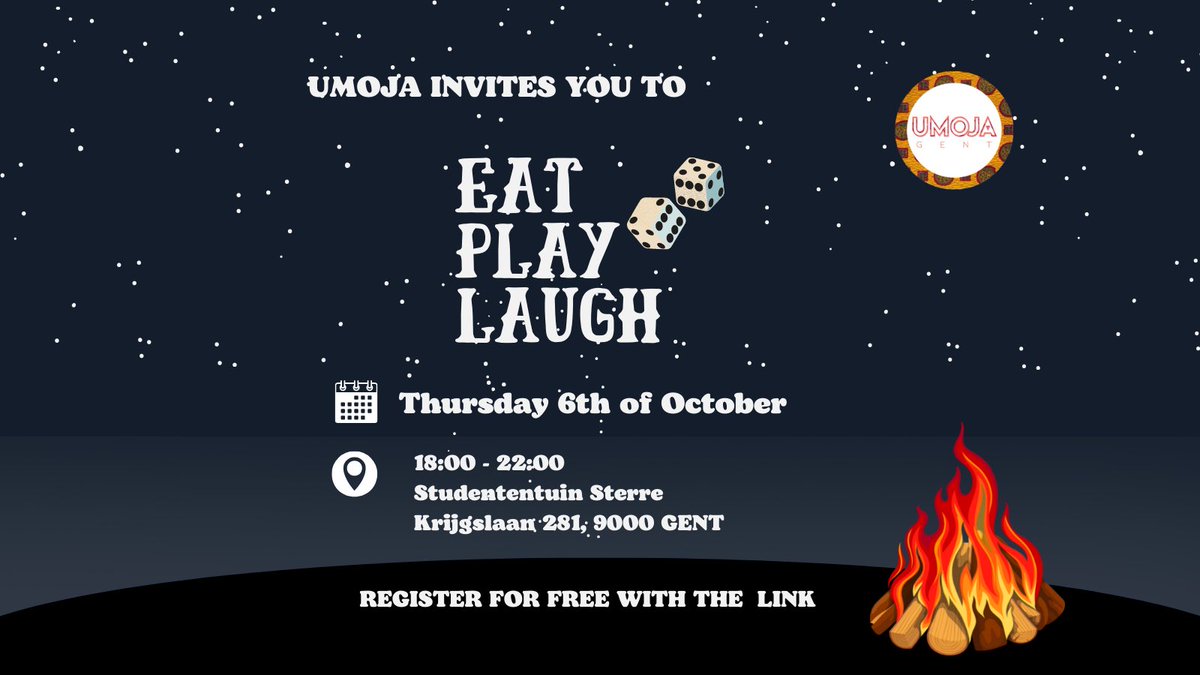 Our FIRST event for this academic year is coming! 

Join us to eat, play &amp; laugh on the 6th of October at the studententuin! 

Bring a dish, a snack, some drink, dessert or even a game! All is welcome! 

Registration is free so register here: docs.google.com/forms/d/e/1FAI…

See you! 🧡