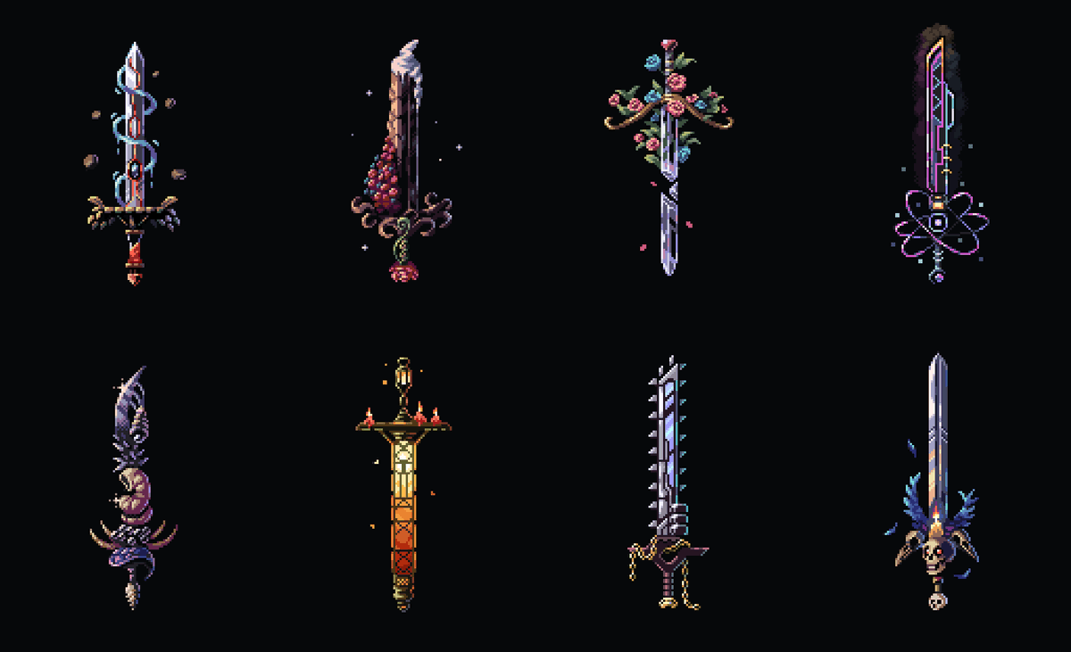 Swordtember is coming to an end. Here's all swords I did! Any favourites?  #pixelart 

#swordtember #swordtember2022