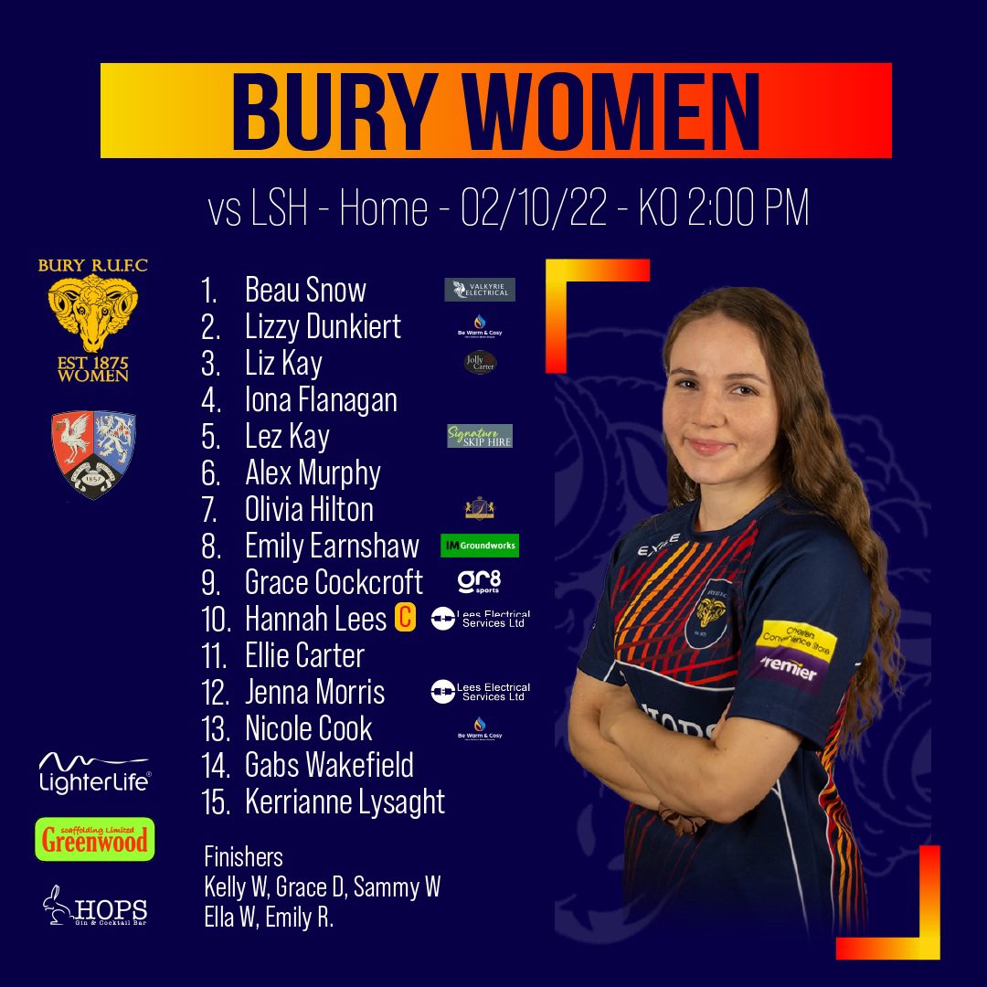 📢Team News

Here is the team to face LSH on Sunday. A great mix of experience and new players, with 6 players set to make debuts in the league, with a few who will play their first game of rugby ever!

📍Home - Bury RUFC
⏰2pm KO

#womensrugby #rugby #bury #uptherams