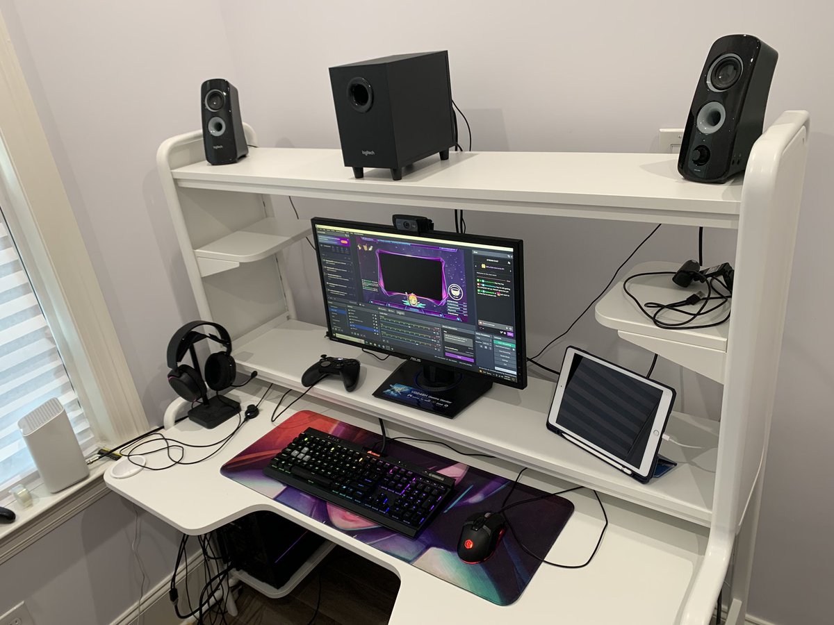 AirenaGaming's tweet photo. New computer desk is done! Still some FunkoPops and LED lights to add. I am super happy with my awesome #FREDDE desk by #IKEA! https://t.co/GdrmD9DJH1
