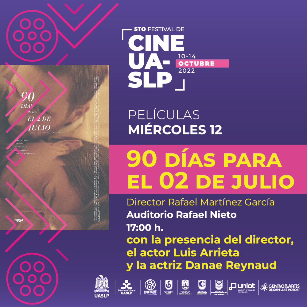 BenucaFilms's tweet photo. ¡Nos emociona compartir que 90 DÍAS PARA EL 2 DE JULIO, de @rafaelmtzgarcia, forma parte del 5º Festival de Cine de la Universidad Autónoma de San Luis Potosí @CineUASLP!
#CineUASLP #FestivalDeCineUASLP #CulturaUASLP #CineClubUASLP #UASLP #Cine #90Días #90DíasParaEl2DeJulio https://t.co/j0hrLKmCoo