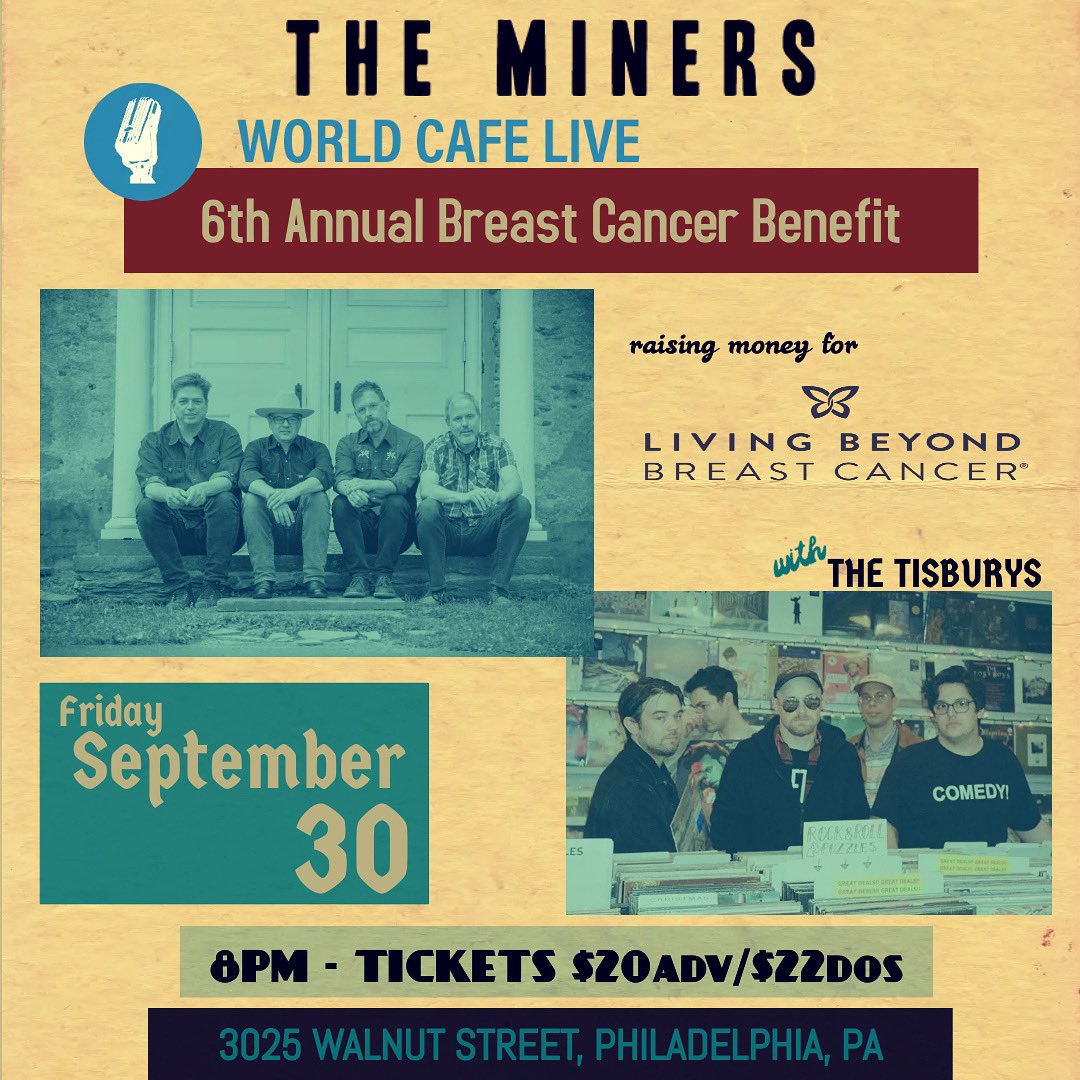 Tonight <a href="/worldcafelive/">World Cafe Live</a> with <a href="/the_tisburys/">The Tisburys / new album out now</a> for our benefit for <a href="/LivingBeyondBC/">Living Beyond Breast Cancer</a> Tickets can be purchased at the door or bit.ly/3x9OubS