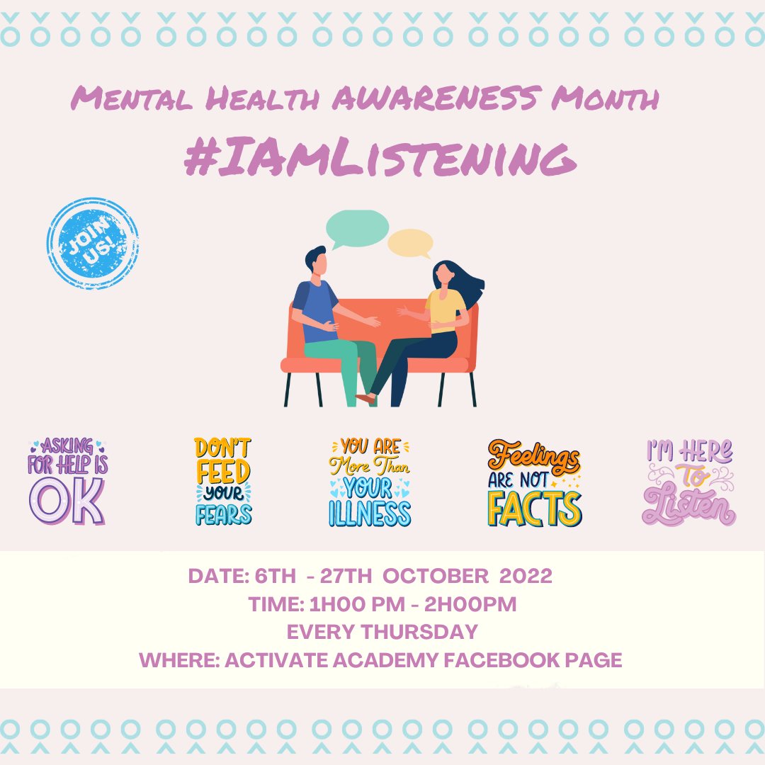 Join The Academy's Facebook LIVE session in honour of Mental Health Awareness Month. We'll be unpacking some of the mental health challenges, giving us a great opportunity to collectively come up with solutions.

#ACADEMYspeaks #Iamlistening #ihearyou