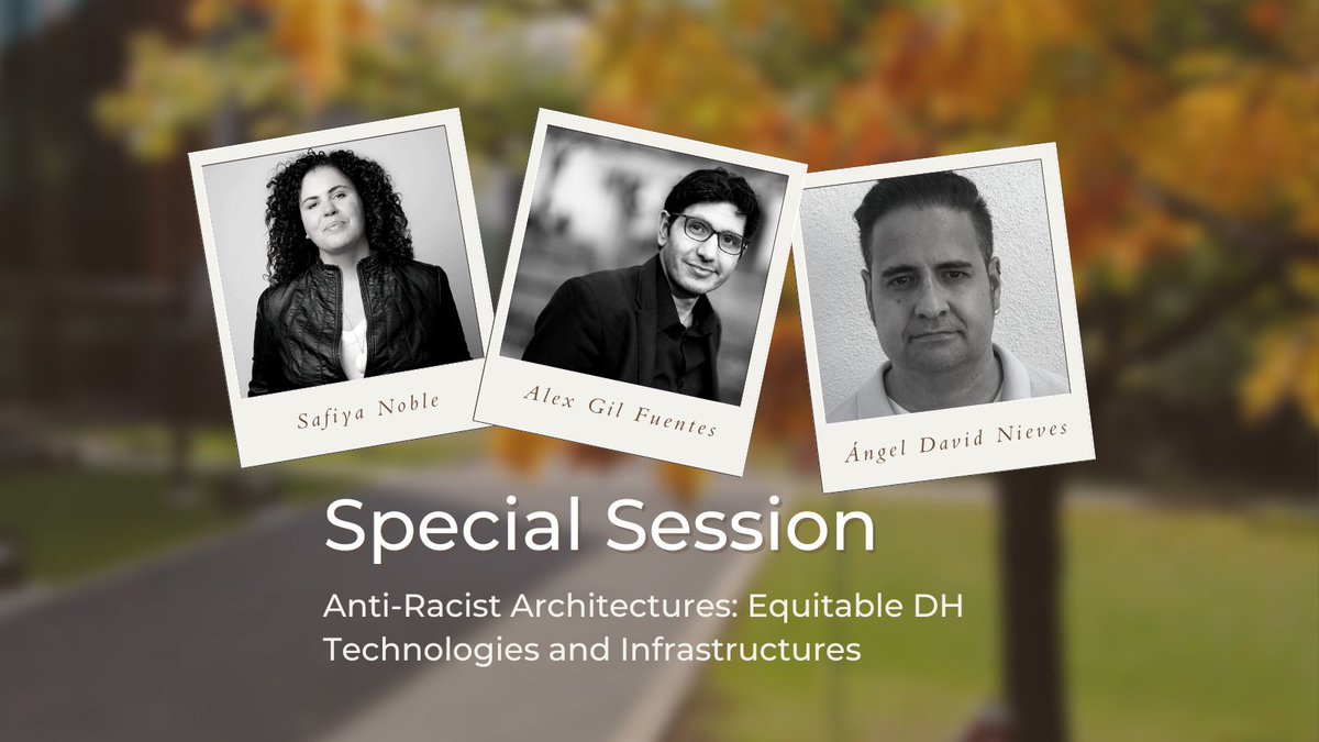 Happening Now: Special Session on "Anti-Racist Architectures: Equitable DH Technologies and Infrastructures," with @safiyanoble <a href="/angeldnieves/">Mr. Angel David Nieves, Ph.D.</a> <a href="/elotroalex/">A.</a> - moderated by <a href="/sarahrsharma/">Sarah Sharma</a>