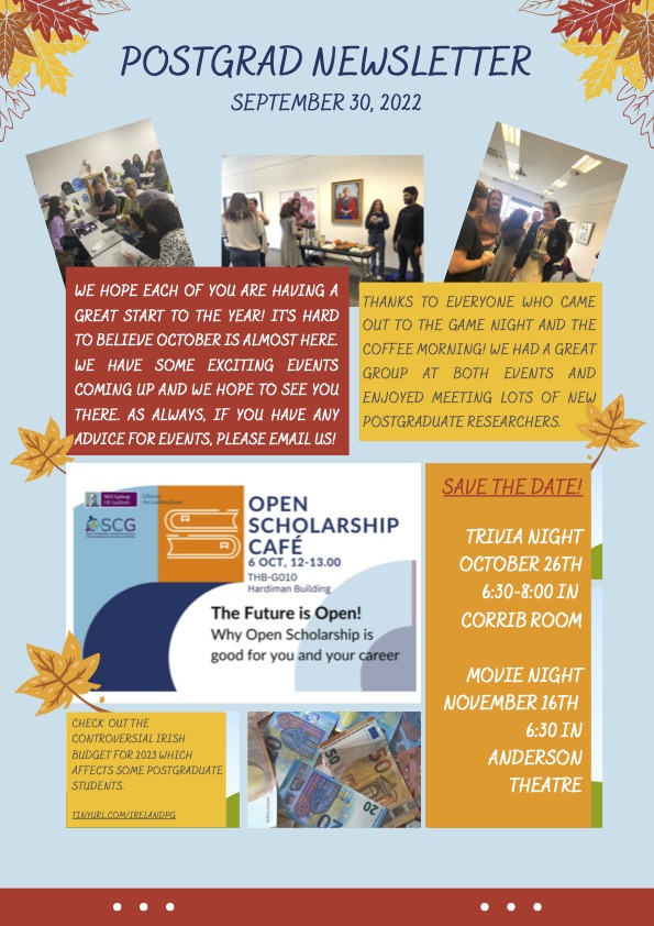 postgradsoc's tweet photo. Happy Friday! Please have a look at our newsletter to keep updated on current and past events as well as helpful info for postgraduate students! https://t.co/QIrih6CxRA